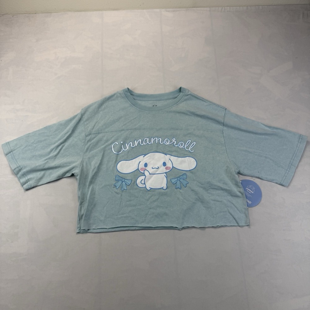 Sanrio Cinnamoroll Girls M 8/10 Blue Crop T-Shirt Graphic Tee NWT